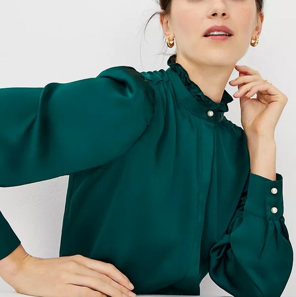 Ann Taylor Ruffle Neck Blouse - Picture 1 of 3